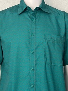 Two Fly Western Shirt Teal Taupe Cowboy Rodeo Ranch Wear Geometric Mens Medium